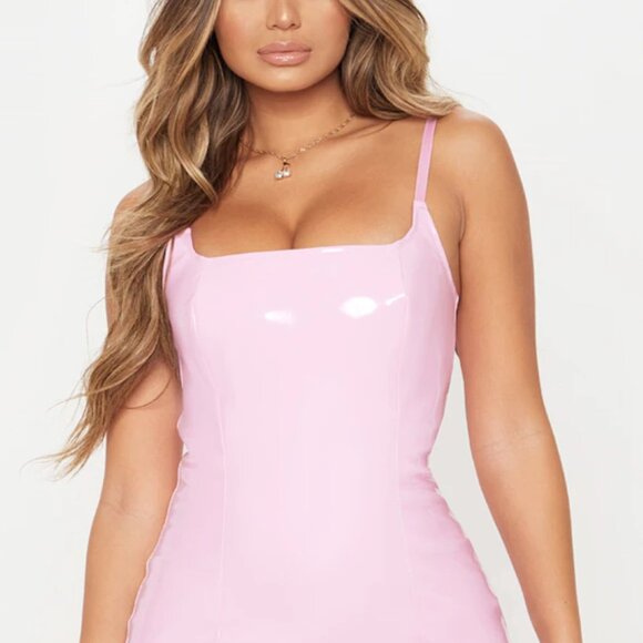 PrettyLittleThing Pink PVC vinyl Mini Dress - Picture 4 of 5